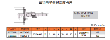 上工单钩电子数显深度卡尺