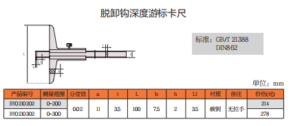 上工脱卸钩深度游标卡尺