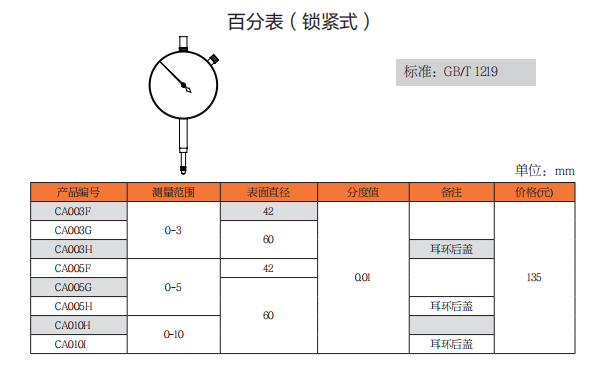 上工百分表（锁紧式）